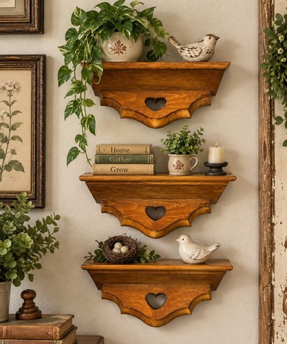 Vintage wood wall shelves set - wood,
